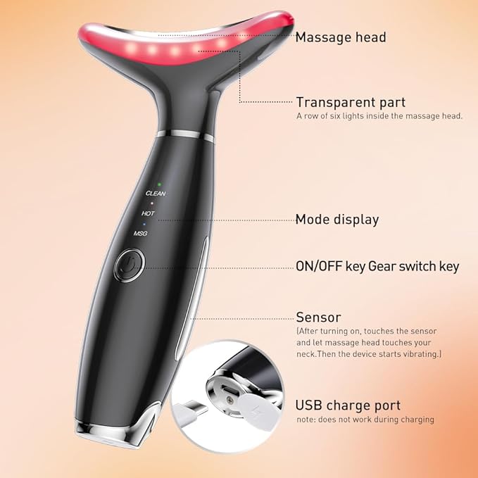 Facial Massager, 3 Modes Face Sculpting Tool, Vibrating Neck Face Massager with Thermals (Black)