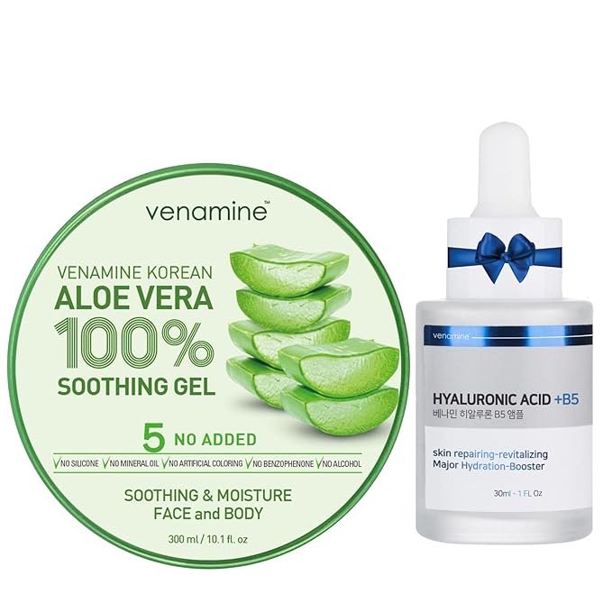 VENAMINE korean Moisture Bundle Korean Aloe Vera Gel with Pure Hyaluronic Acid with Vitamin B5 Serum bundle