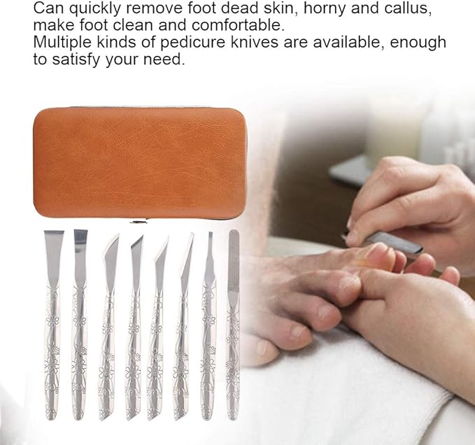 Watris Veiyi 8PCS Foot Shaver Pedicure Tool, Pedicure Knives Set, Stainless Steel Dead Skin Removal Kit, Foot File Callus Nail for Women Men Care Feet