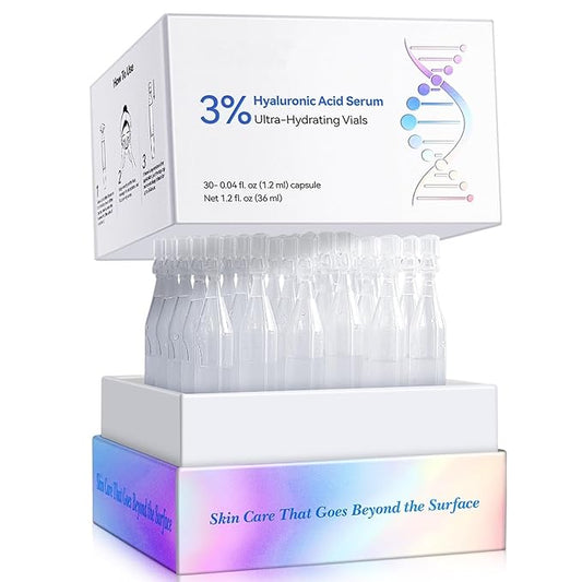 Hyaluronic Acid Tubes | 3% Hyaluronic Acid Serum for Face | Anti-Aging & Hydrating Serum | 4D Hyaluronic Acid for All Skin Types | 1.2ml x 30 Vials