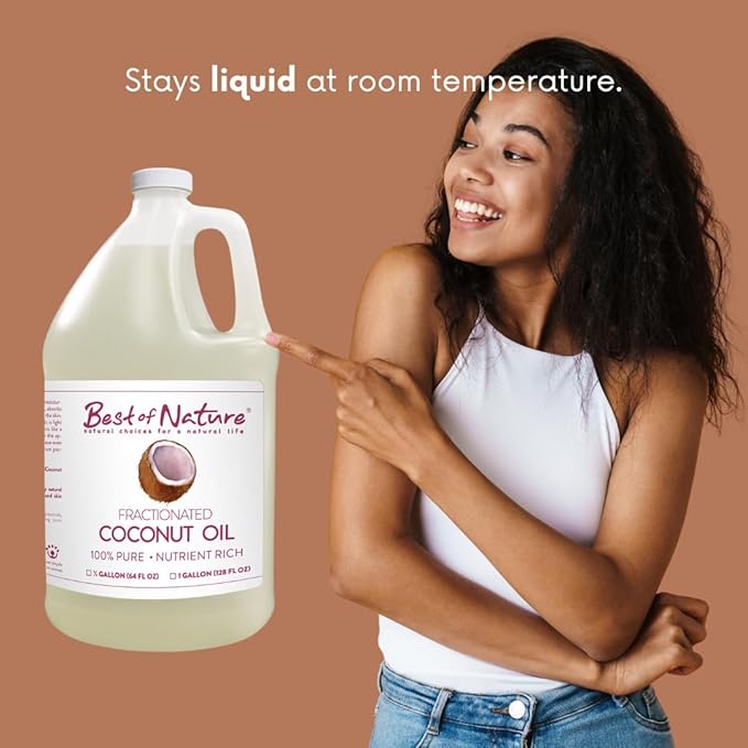Best of Nature 100% Pure Fractionated Coconut Oil - Liquid MCT Massage & Body Oil, Unscented Moisturizer for Hair, Skin, Face, Aromatherapy Carrier for Essential Oils, Half Gallon (64 fl oz)