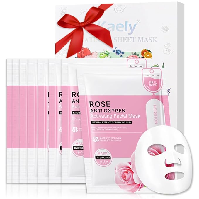 Rose Face Sheet Mask Skincare,Hydrating Spa Face Mask For Sensitive Skin,Moisturize,Nourish for All Skin Types,Natural Skin Care Spa Face Mask for Women Men Girls,Pack of 8