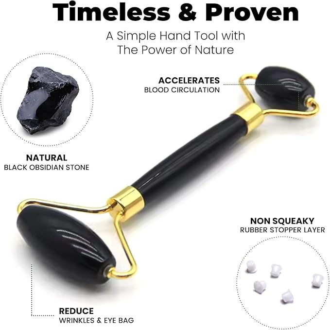 ROSELYNBOUTIQUE Gua Sha Facial Tools & Face Roller for Wrinkless Natural Skincare Tool Jade Roller Guasha Tool for Face Facial Massager (Black Obsidian)