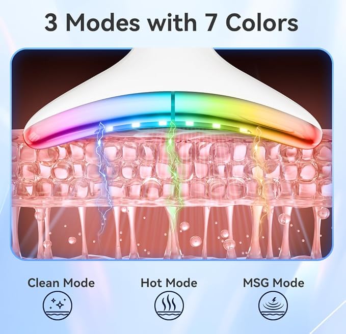 Face and Neck Massager, 7 Colors Face Sculpting Tool，Face Lift Device for Skin Care，at-Home Face Tool with Vibration and Thermal (White)