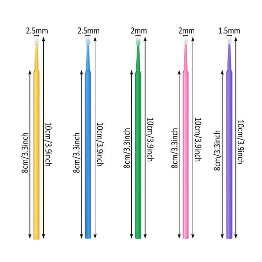 500 PCS Disposable Micro Applicator Brush Bendable Makeup Brush Mascara Brush for Eyelash Extensions, 5 Colors (Head Diameter: 2.5/2.0/1.5 mm)