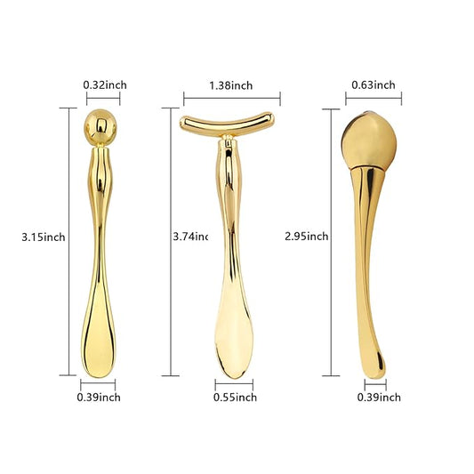 BetterJonny 3Pcs Metal Eye Cream Applicator Roller Wand Stick, Cosmetics Spoon Eye Cream Massager Wand Girls Women Facial Massager for Fatigue Relief Reduce Puffiness (Gold)