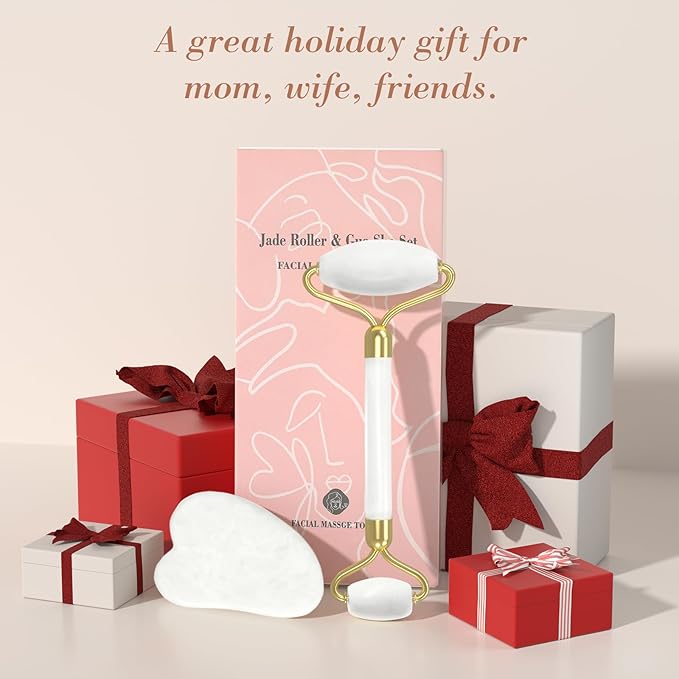 Gua Sha Facial Massage Tool & Jade Roller Set, Facial Massager for Face, Neck, Back, Arms, Legs, Eye,SPA Gifts for Women Gua Sha Facial Massager Reduce Puffiness and Improve Wrinkles