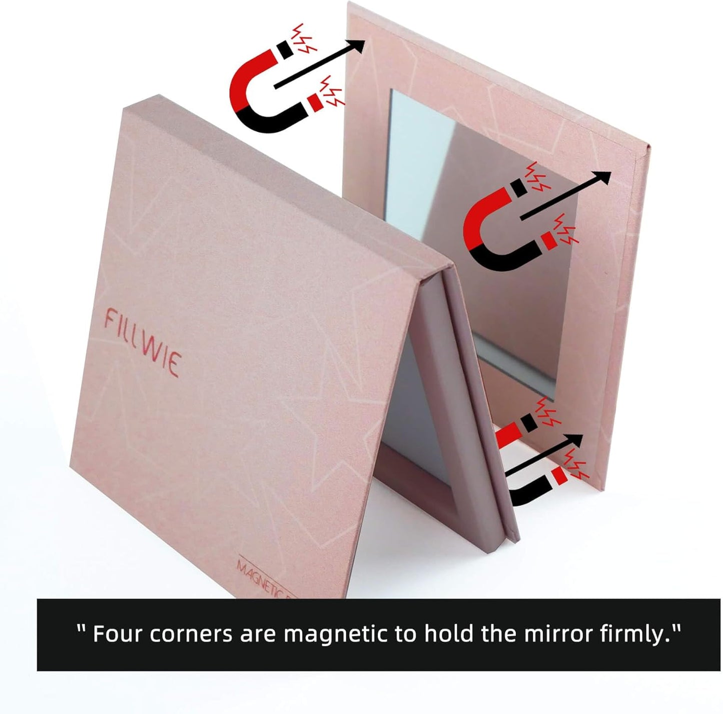 Pink Magnetic Refillable Makeup Palette with Mirror – Lightweight, Durable, Travel-Ready Case for Eyeshadow, Blush, Lipstick – Includes Spatula & 20 Stickers – Small, Waterproof Paperboard