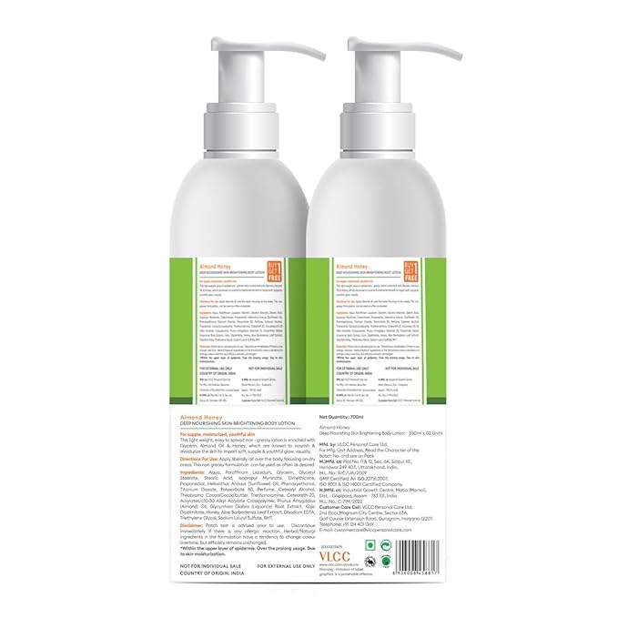 VLCC Almond Honey Body Lotion | with Deep Nourishing & Skin Enhancing Properties | Gives Supple, Moisturized, & Youthful Skin | 11.83 Fl Oz/350 ml (Pack of 2)