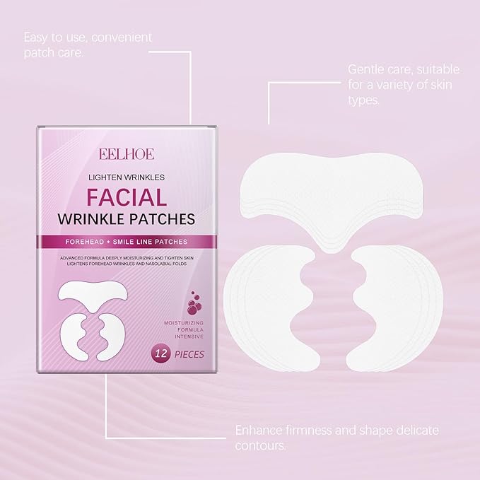 Forehead Wrinkle Patches and Smile Line Patches Set,Overnight Collagen Facial Wrinkles Patches to Lift Smile Lines for Women Anti-wrinkles Face Patches 12prs