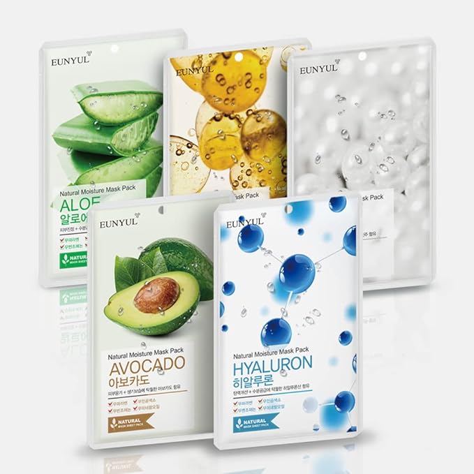 EUNYUL [PACK OF 50] Natural Sheet Mask Pack 5 types x 10 set/Aloe, Collagen, Pearl, Hyaluron, Avocado