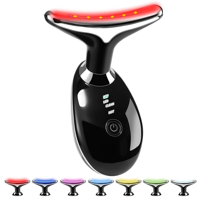7-in-1 True Beauty Glow Facial Massager, Multifunctional Electric Red Light Therapy for Women (Black)