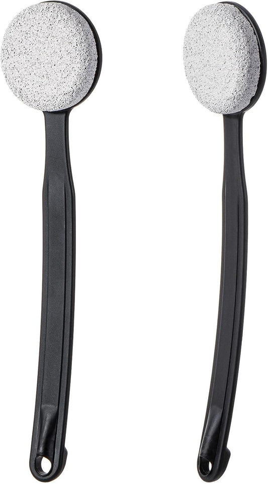 Pumice Stone for Feet with Long Handle 13.7", Hard Skin Callus Remover, Scrubber and Exfoliator for Dead Dry Skin, Softer & Smoother Feet, Pedicure Tool (Curved) Black