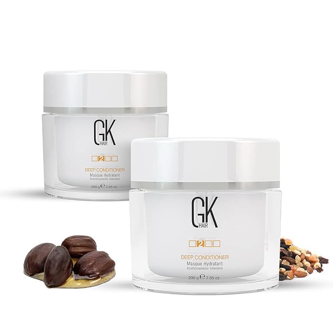 GK HAIR Global Keratin Deep Conditioner Masque Pack of 2 (7.05 Fl Oz/200 g) Intense Hydrating Repair Treatment Mask for Dry Damaged Color Treated Frizzy Hair Restoration Formula with JOJOBA Seed Oils
