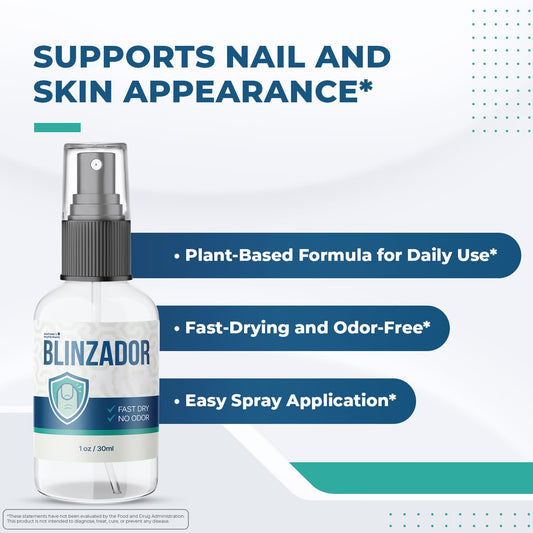 Blinzador – Natural Spray for Foot & Nail with Plant-Based Ingredients – Fast-Drying, Odorless, Easy-to-Use | 1oz (30ml), 6 Month Supply