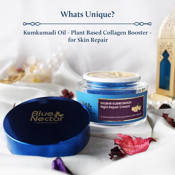 Blue Nectar Kumkumadi Night Cream with Jasmine for Deep Hydration with Kumkumadi Oil & Organic Ghee | Plant-Based Moisturizer for Smooth, Radiant and Glowing Skin (Men, 16 Herbs, 1.7 Fl oz)
