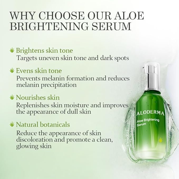 Aloderma Aloe Brightening Serum for Face Made with 65% Organic Aloe Vera + Niacinamide & Vitamin C for Bright, Luminous Skin - Natural Serum to Hydrate & Revitalize Dull, Tired Skin, 1.7oz