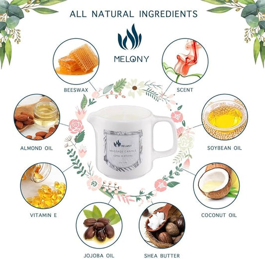 MELONY Soy Massage Oil Candle | Coffee & Whiskey | Low Temp | 2.82 OZ / 80G | Perfect Intensive Skin Treatment Candle | Nourishing with Almond Oil, Shea Butter & Cocoa Butter | Massage & Moisturise