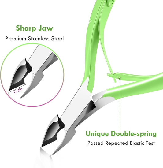 Cuticle Trimmer with Cuticle Pusher, XUNXMAS Cuticle Remover Cutter Nipper Scissor and Triangle Cuticle Nail Pusher Peeler Scraper, Durable Dead Skin Clipper Manicure Pedicure Tools (Green)