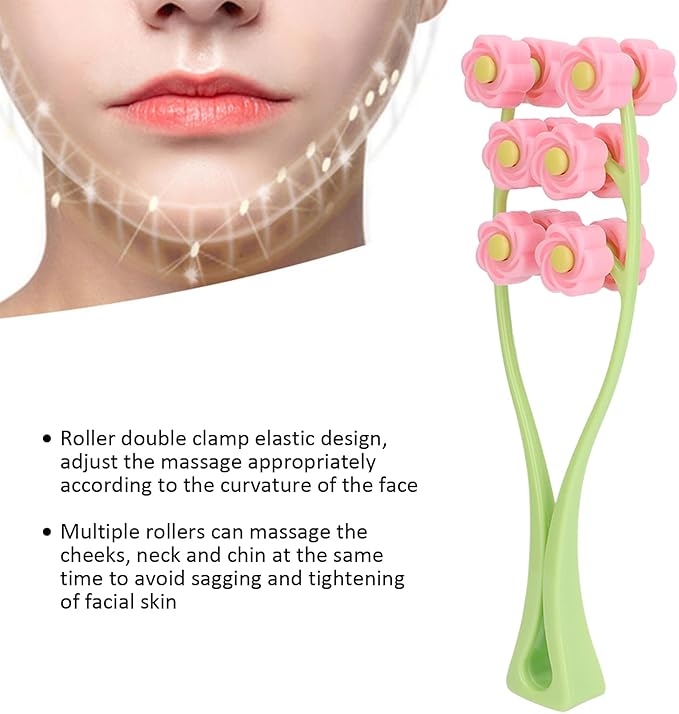 Face Massager Roller, Flower Design V Shaped Face Massager Melon Seed Face Massager for Arms for Face Pink