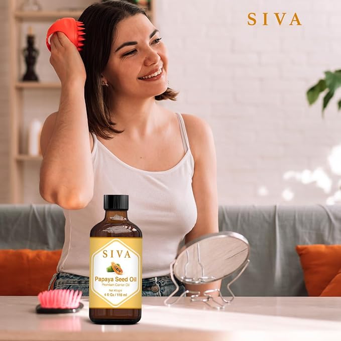 SIVA Papaya Seed Oil 4oz (118ml) Premium Cold-Pressed Carrier Oil With Dropper For Face, Skin Care, Body Massage, Hair Care, Hair Oiling & Scalp Massage