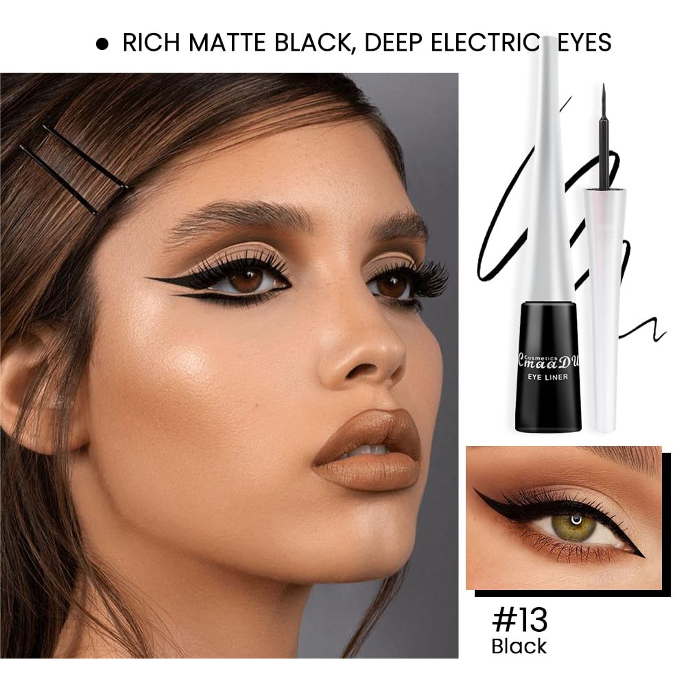 evpct 2Pcs Black & Black Liquid Eyeliner Colorful Set Waterproof Colored Color Eye Liners for Women Stamps Shapes for Eyes delineadores de colores para ojos delineador de ojos contra el agua 13&13