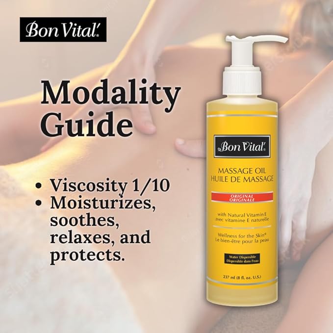 Bon Vital' Original Massage Oil for a Versatile Massage Foundation to Relax Sore Muscles and Repair Dry Skin, Most Requested Best Massage Oil on Market, Unbeatable Consistency and Quality, 8 Oz Bottle