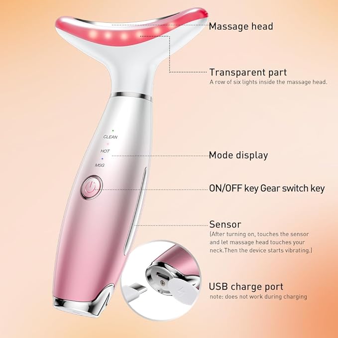 Facial Massager, 3 Modes Face Sculpting Tool, Vibrating Neck Face Massager with Thermals (Pink)