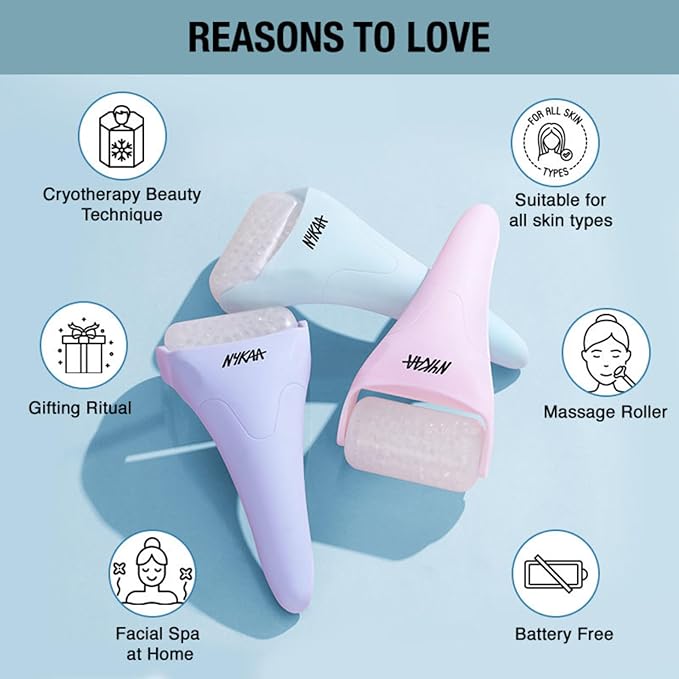 Nykaa Naturals Ice Roller Massage for Face Toning - Reduces Clogged Pores - Improves Absorption and Releases Neck Stiffness - Blue - 1 pc