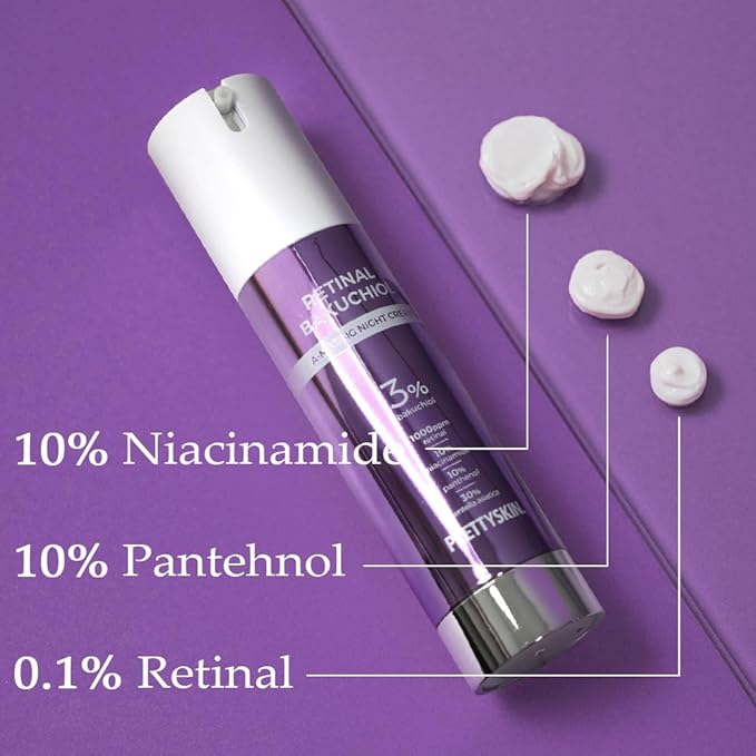 Retinal Bakuchiol At-home Night Cream Moisturizer for Face | Helps to reduce Wrinkles & Fine lines, Elasticity, Tone-up, Anti-aging, Centella Asiatica Extract 30%, Retinal 1,000 ppm (50g)