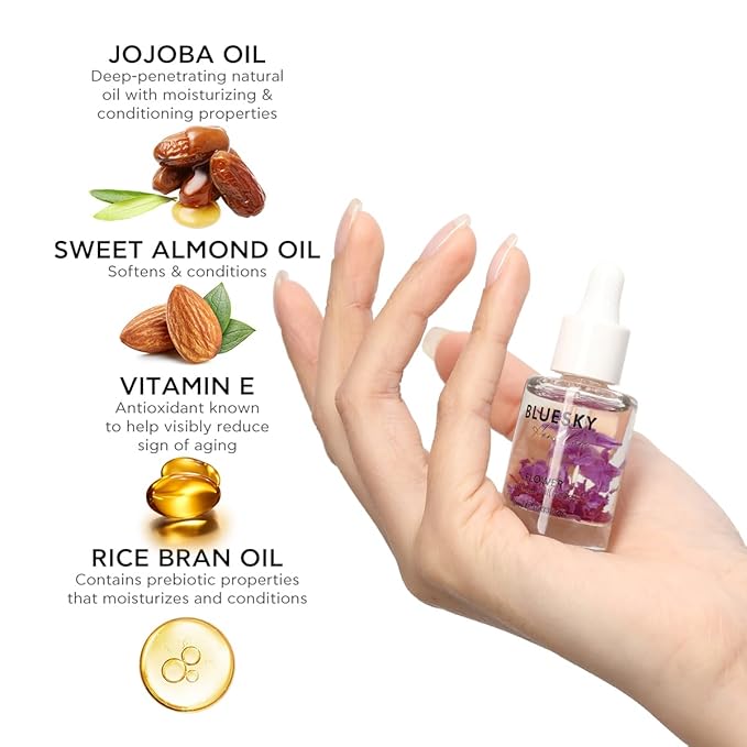 Bluesky Cuticle Oil-10ml Natural Nail Nourishing Oil Cuticles Care Strengthener Oil with Vitamin E Jojoba Oil Rose Fragrance-Remedy For Damaged Skin And Thin Nails-Cruelty-Free Formula