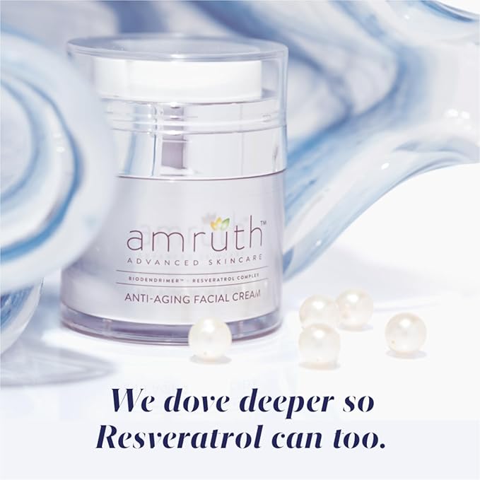 Amruth Resveratrol Daily Anti-Aging Facial Cream, 1oz Jar with Pump, Lightweight, Firms and Nourishes Skin, Smooths Appearance of Fine Lines and Wrinkles