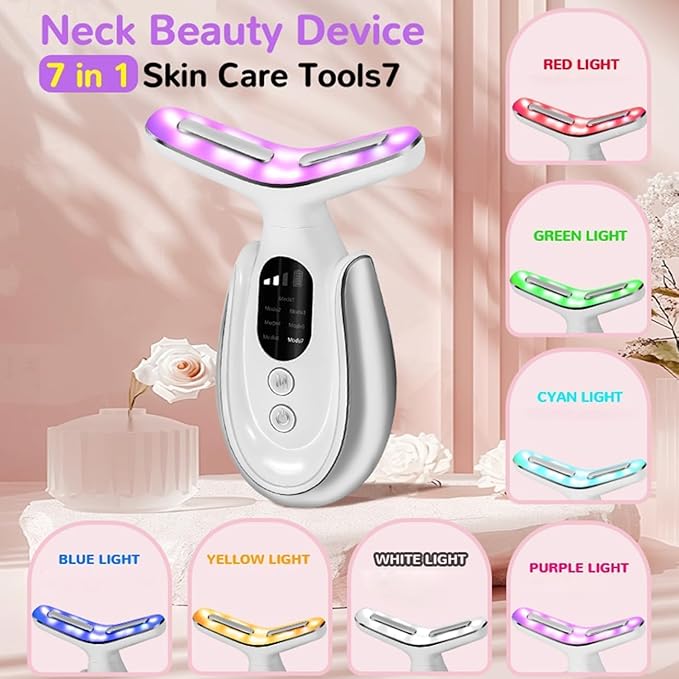 7-in-1 Portable Facial Massager for Enhanced Face, Neck Face Massager, Neck and Shoulder Care with Vibrating and Warming Function - Silver White