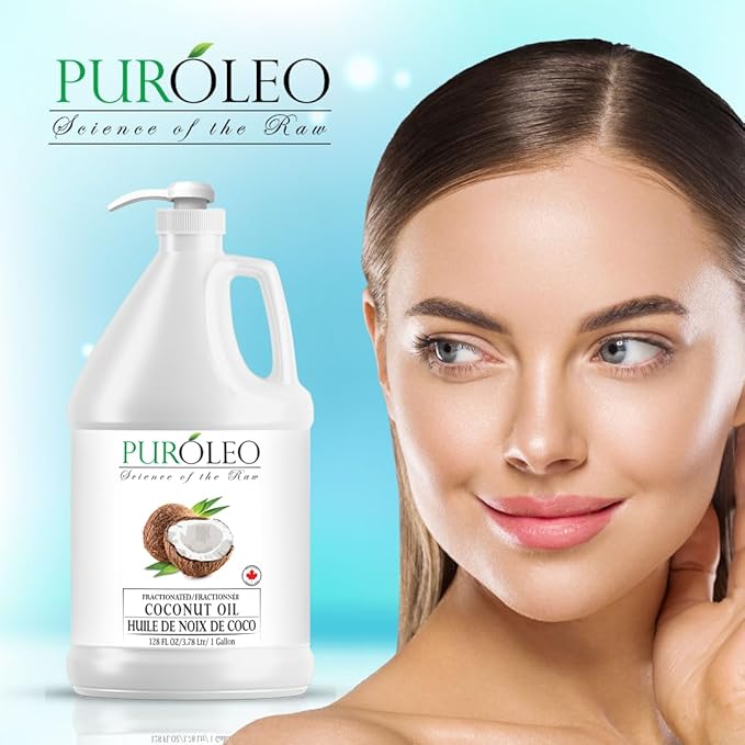 PUROLEO Fractionated Coconut Oil 128 Fl Oz/3784 ML (Packed In Canada) 100% Natural and odorless Moisturizer & Carrier Oil l Hair Skin Body, Aromatherapy, Massage, Makeup Remover