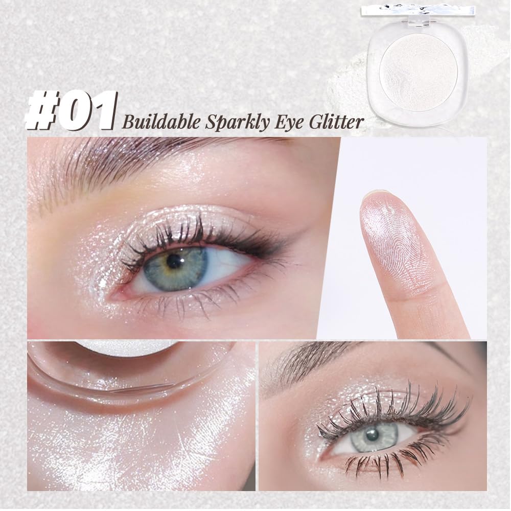 Pearl White Cream Glitter Shimmer Metallic Eyeshadow Palette Makeup, Natural Single Mini Instant Holographic Eyeshadow For Women, Sombras Crema Para Ojos, Talc, Paraben & Cruelty Free