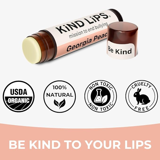 Kind Lips Lip Balm - Nourishing & Moisturizing Lip Care with Shea Butter, Beeswax & Vitamin E | Georgia Peach Flavor | 0.15 Oz (Pack of 5)