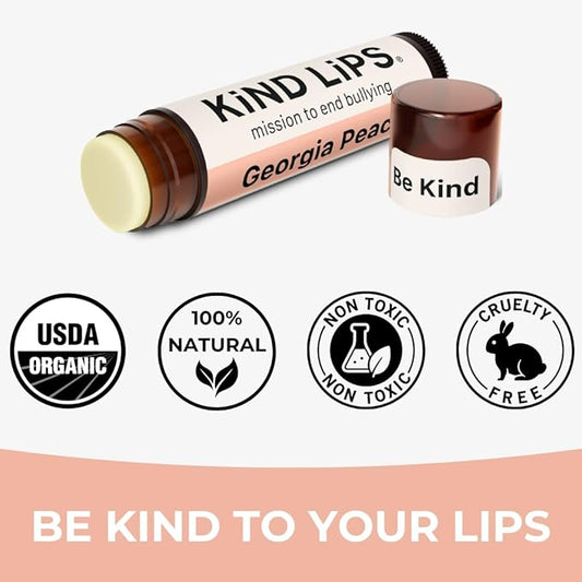 Kind Lips Lip Balm - Nourishing & Moisturizing Lip Care with Shea Butter, Beeswax & Vitamin E | Georgia Peach Flavor | 0.15 Oz (Pack of 5)