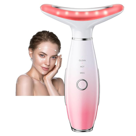 Neck Face Massager, Portable and Multifunctional Face Sculpting Tool, 3 Colour Modes Facial Massager, Face Massager Tool for Skin Care, Pink