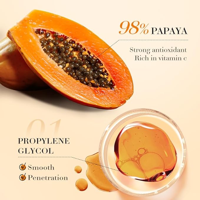 2PC 98% Papaya Extract Vitamin C Nourish PawPaw Essence,Dispel Yellowing Of The Skin, Deep Hydration Fine Pores, Moisturizing Smoothing Facial and Body Skin 60ml / 2.02 fl.oz