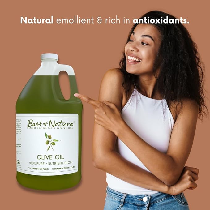 Best of Nature 100% Pure Olive Massage & Body Oil – Cold Pressed, Natural & Unscented Moisturizer for Skin, Hair & Bath, 1 Gallon (128 fl oz)