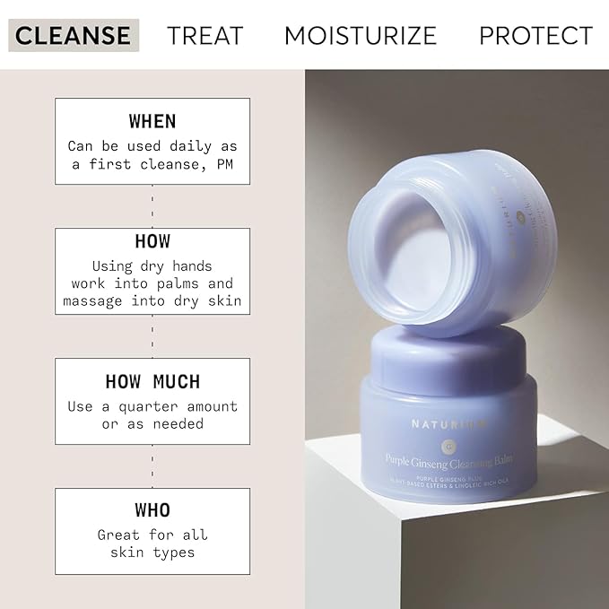 Naturium Purple Ginseng Cleansing Balm Plus Plant-Based Esters & Linoleic-Rich Oils, Smoothing Face Wash, 3.0 oz