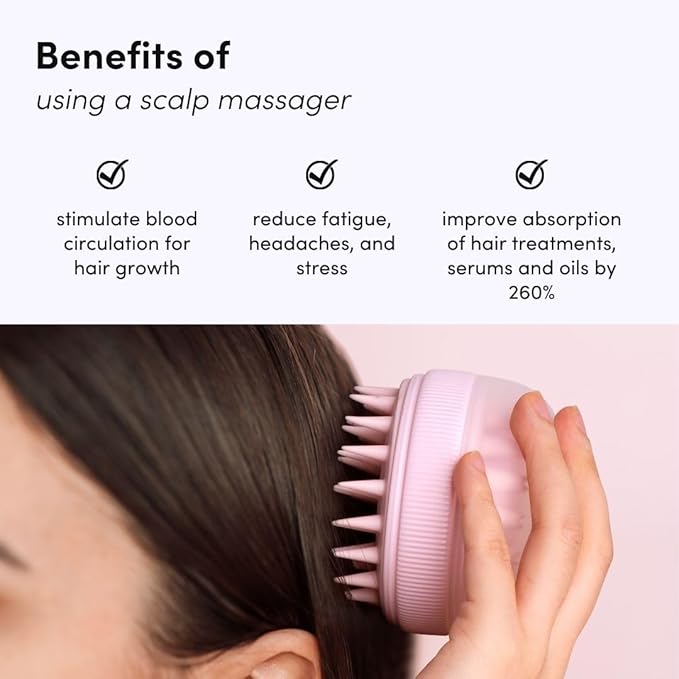 Fancii Hair Scalp Massager, Shampoo Brush for Wet & Dry Hair, Scalp Scrubber Exfoliator for Dandruff Removal & Hair Growth. Shower Head Brush for All Hair Types, Soft Silicone (Pink)