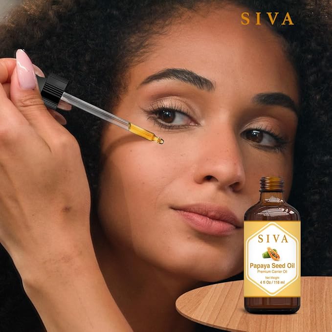 SIVA Papaya Seed Oil 4oz (118ml) Premium Cold-Pressed Carrier Oil With Dropper For Face, Skin Care, Body Massage, Hair Care, Hair Oiling & Scalp Massage
