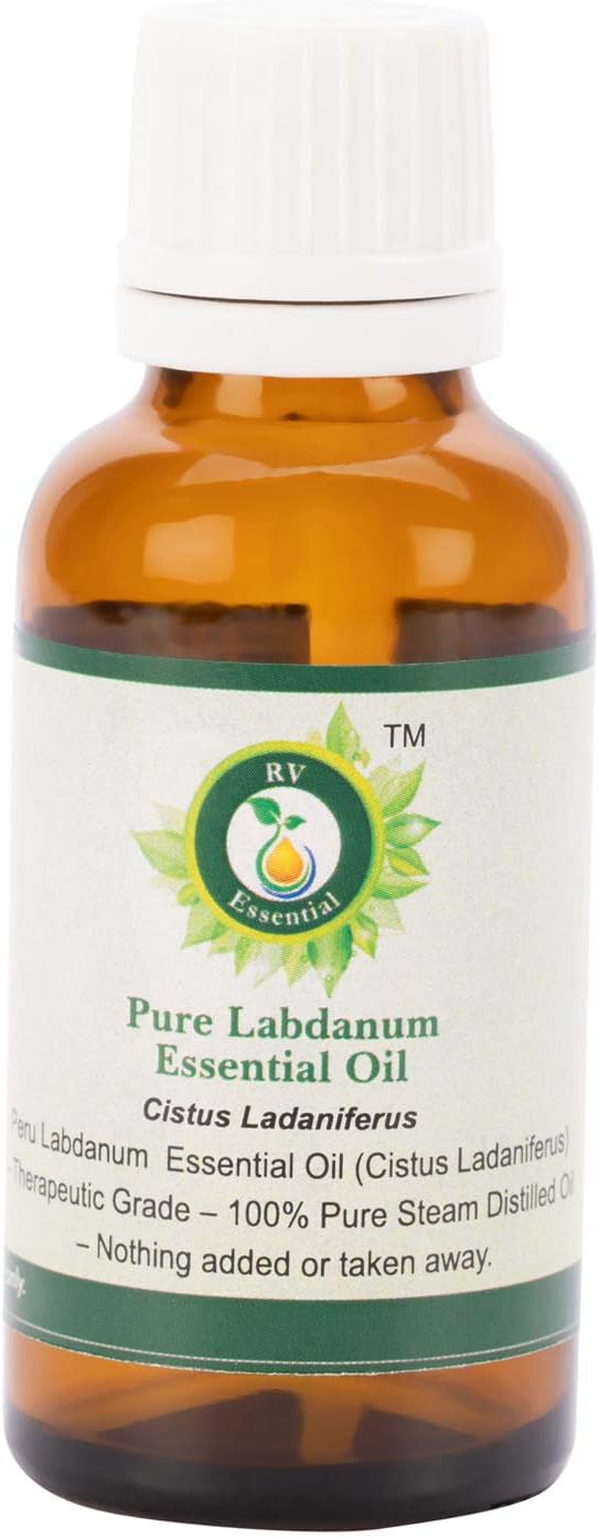 R V Essential Pure Labdanum Essential Oil 5ml (0.169oz)- Cistus Ladaniferus (100% Pure and Natural Steam Distilled)