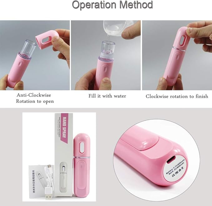 Nano Facial Mister, Portable Mini Cool Mist Facial Steamer Moisturizing Hydrating Face Sprayer for Skin Care, Makeup, Cleaning Pores，Eyelash Extensions，Summer Cool (Pink)