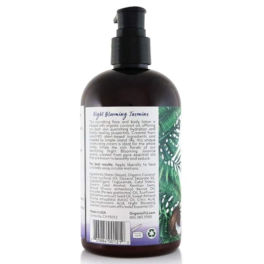 Coco Fiji Face & Body Lotion Infused With Coconut Oil | Lotion for Dry Skin | Moisturizer Face Cream & Massage Lotion for Women & Men | Night Blooming Jasmine 12 oz, Pack of 1