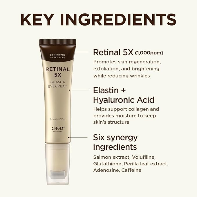 CKD Retinal 5X Guasha Eye Cream - Anti-Aging Eye Treatment for Wrinkles, Dark Circles & Puffiness, Hydrating & Firming, Korean Skincare for Radiant Eye Area, 1.01 fl oz