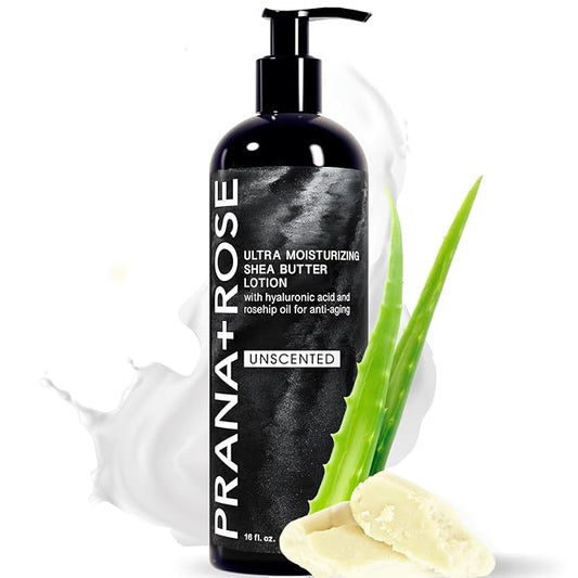 MADE IN THE USA Ultra Moisturizing Shea Butter Lotion with Hyaluronic Acid and Rosehip Oil for anti-aging ORGANIC VEGAN body and hand lotion 16oz (Unscented)