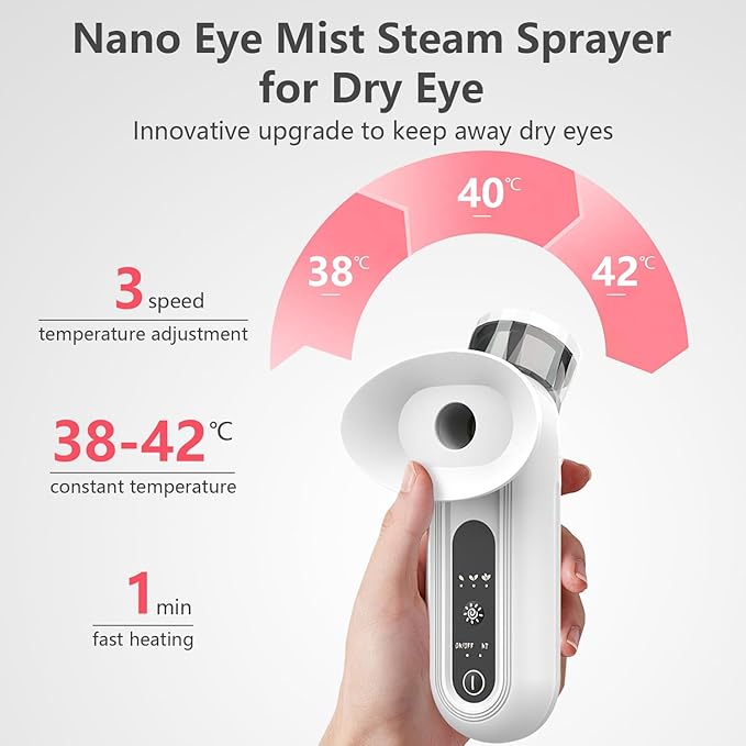 Eye Steamer for Dry Eye, Nano Eye Mist Steam Sprayer, Portable Eye Steam Sprayer, Heated Mist steam Therapy for Dry Eyes Relief, Moisturizing Eye Treatment, Mini Soothing Steamer for Eye Care（1 PCS）