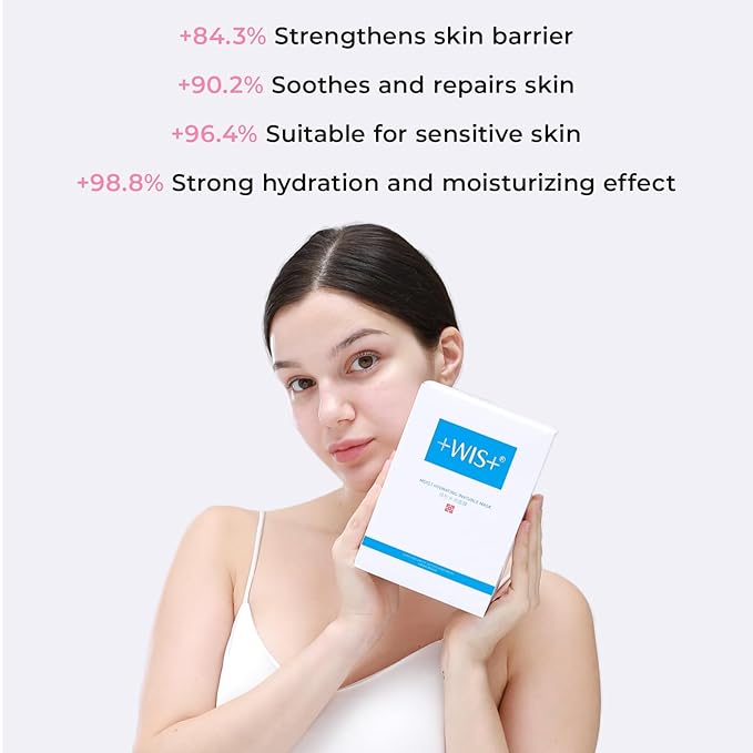'+WIS+ Intensive Hydrating Face Masks 24 EA with Hyaluronic Acid Serum for Dry Skin, Collagen Facial Mask to Pore Minimizing, Elasticity Improvement and Repair Dehydrated Skin, Safe on Sensitive Skin